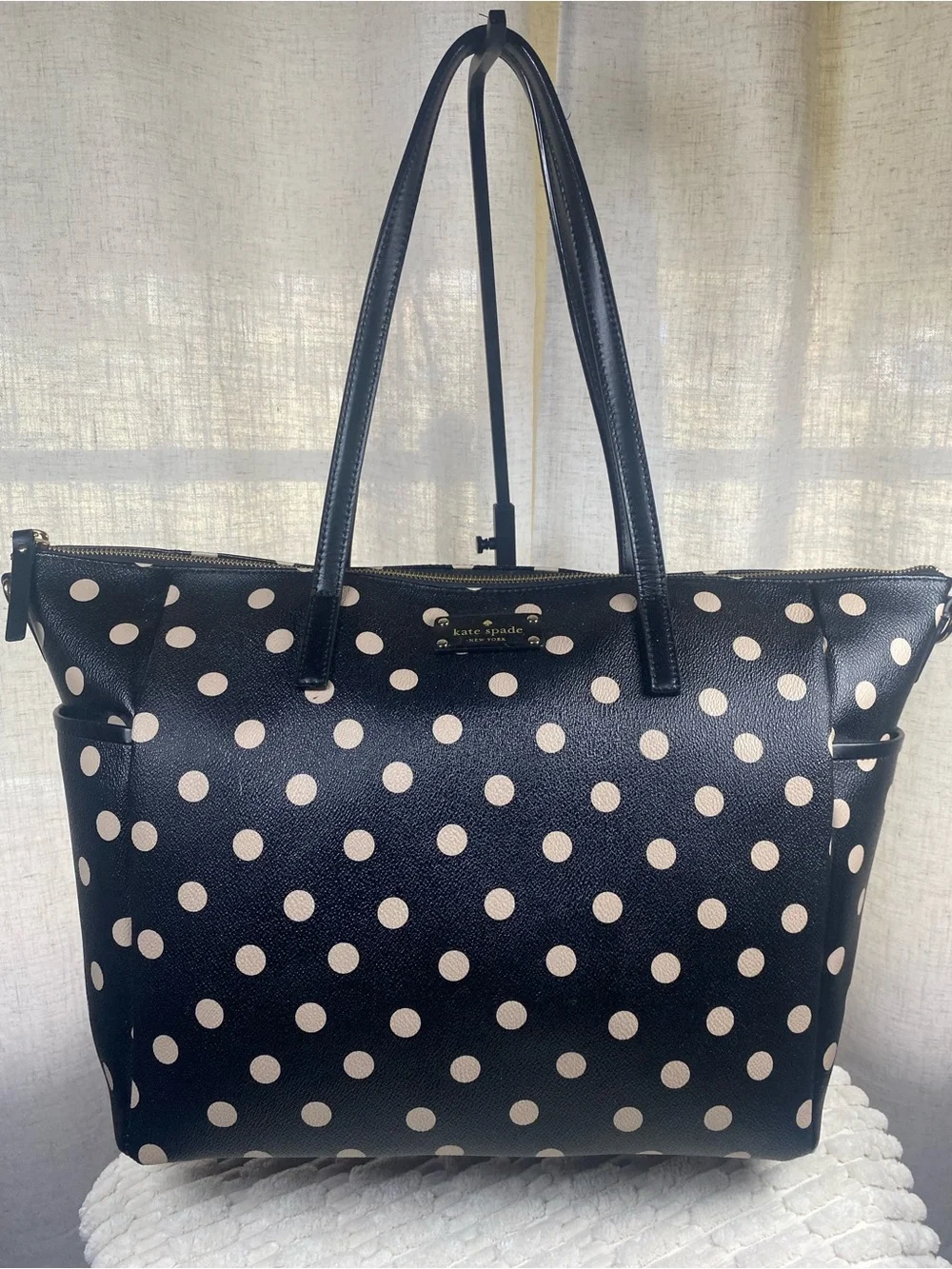 Kate Spade Wellesley Printed Adaira Baby Bag Black Polka Dot Large Travel Tote